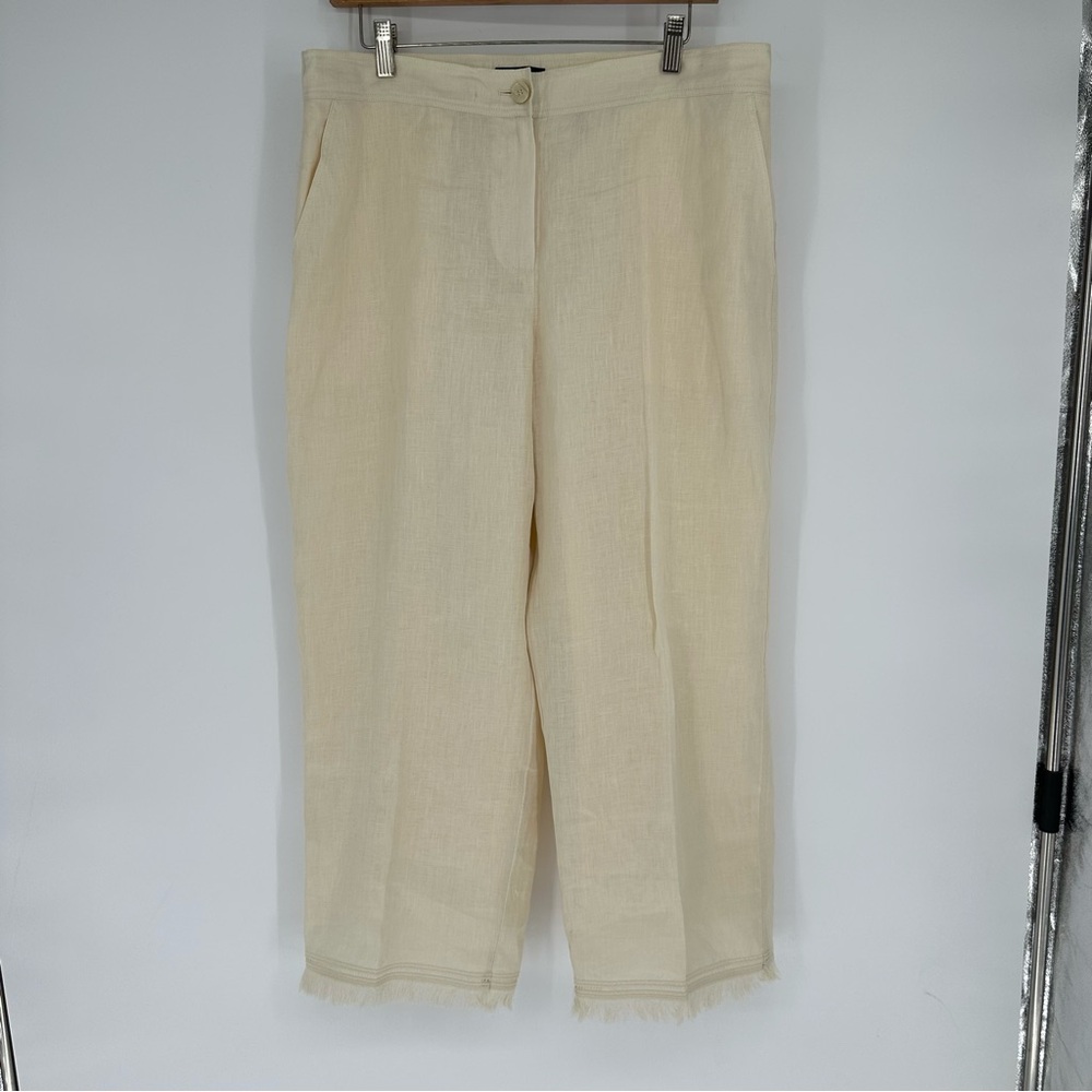 Theory Cream 100% Linen Wide Leg Pants Sz 12